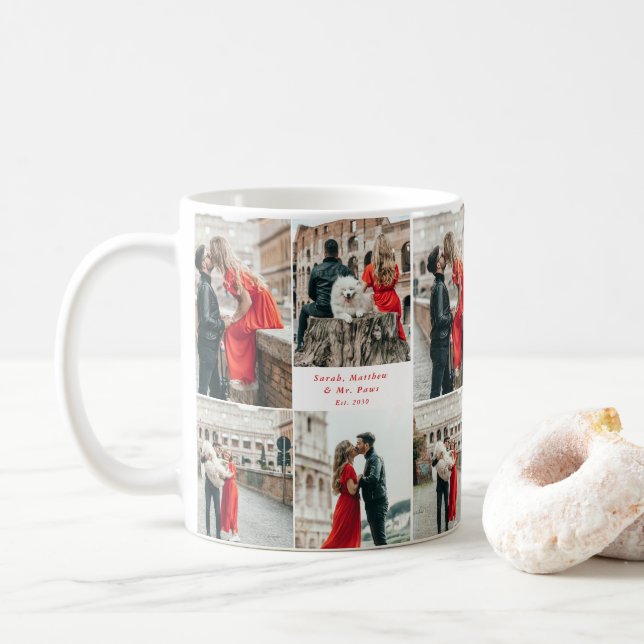 Moderne Paare 4 Foto Collage Kaffeetasse (Mit Donut)
