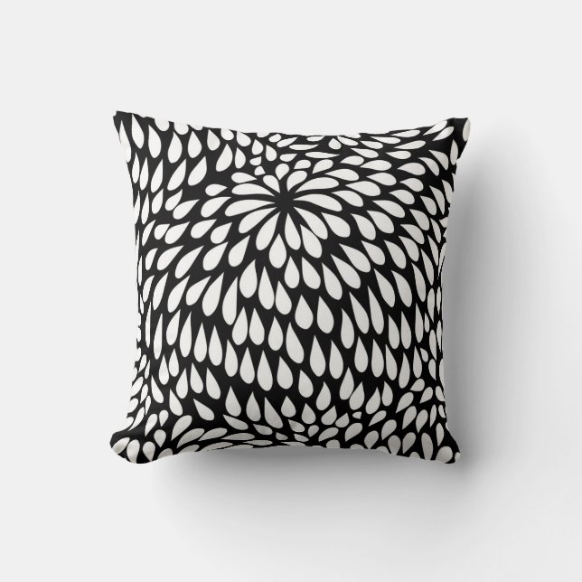 Moderne Paisley-Blume in Schwarz/Weiß Kissen (Vorderseite)