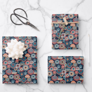 Moderne Paisley Blume Muster Wrapping Geschenkpapier Set