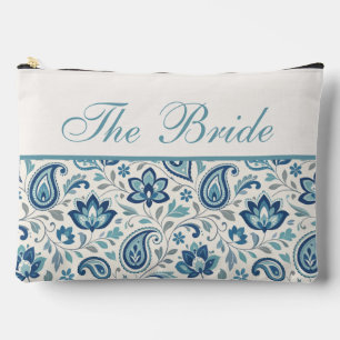 Moderne Paisley Blumenmuster Blau und Grün Brautmo Zubehörtasche