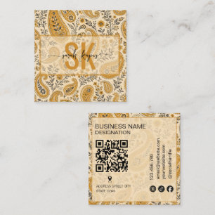 Moderne Paisley-Muster-Monogramm-Qr-Code Quadratische Visitenkarte