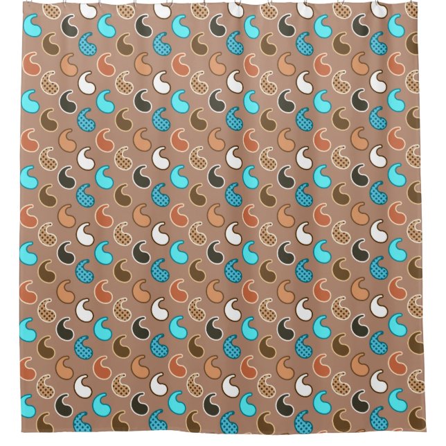 Moderne Paisley Muster, Taupe, Türkis und Rost Duschvorhang (Vorderseite)