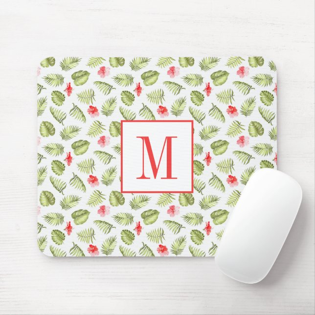 Moderne Palm Blätter Monogram Mousepad (Mit Mouse)