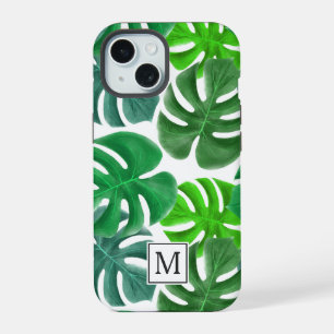 Moderne Palm Blätter Muster Monogram iPhone 15 Hülle
