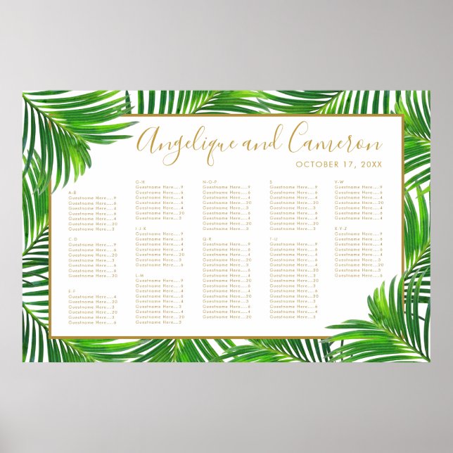 Moderne Palm Blätter Strand Hochzeitsstift Poster (Vorne)