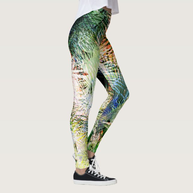 Moderne Palm-Blätter tropisches abstraktes Design Leggings (Rechts)