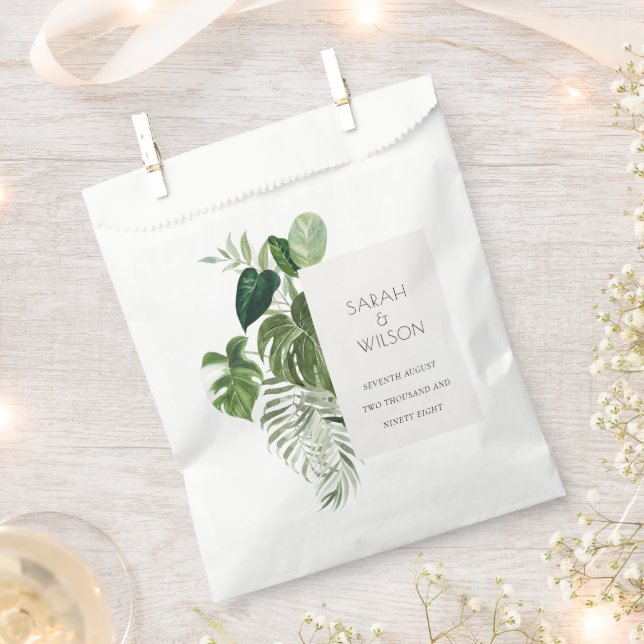Moderne Palm Green Leafy Tropical Foliage Hochzeit Geschenktütchen (Ausgeschnitten)