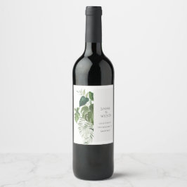 Moderne Palm Green Leafy Tropical Foliage Hochzeit Weinetikett