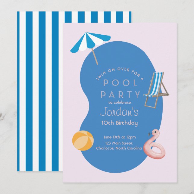 Moderne Palm Springs Inspiriert Birthday Pool Part Einladung (Vorne/Hinten)