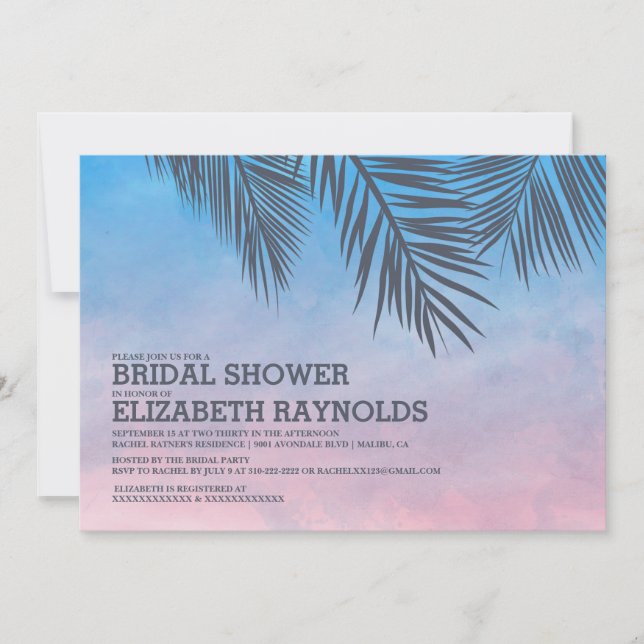 Moderne Palm Tree Bridal Dusche Einladungen (Vorderseite)