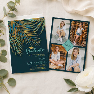 Moderne Palme Blatt Gold und Teal Abschlussfeier Ankündigung