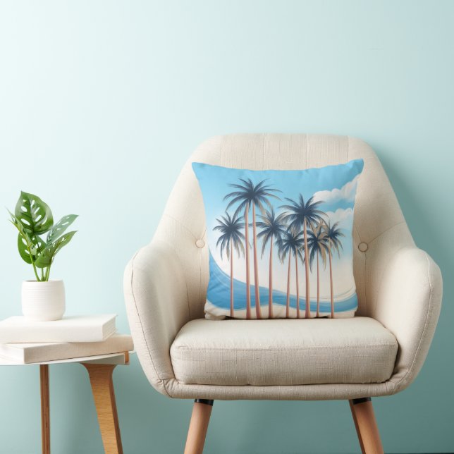 Moderne Palmen blau Weiß Außenbereich Kissen (Stuhl )