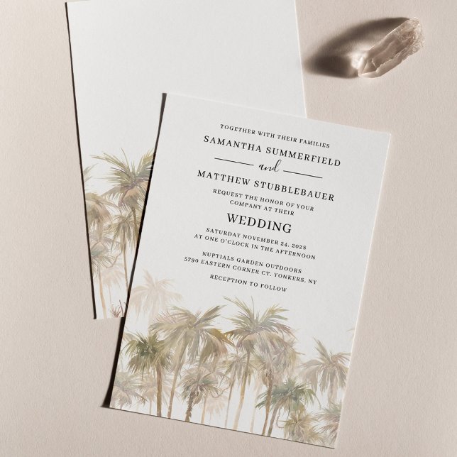 Moderne Palmen Küstenhochzeit Einladung (Palm Trees Beach Wedding Invitation)
