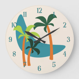 Moderne Palmenoase Mitte des Jahrhunderts Große Wanduhr