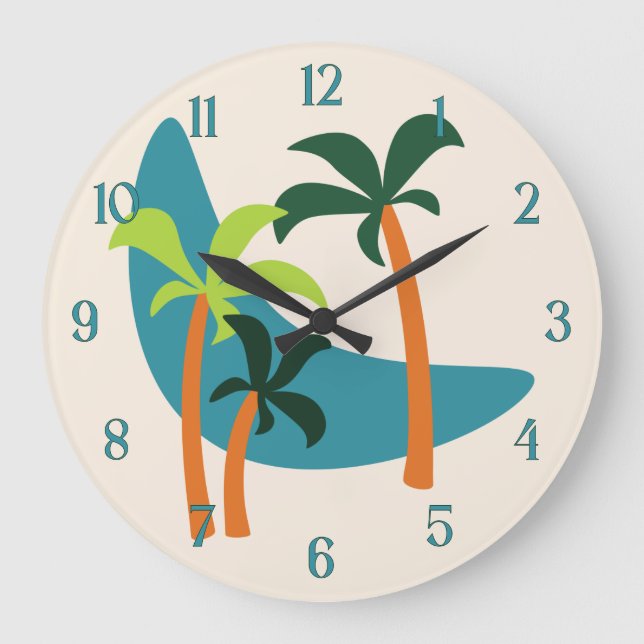 Moderne Palmenoase Mitte des Jahrhunderts Große Wanduhr (Vorderseite)
