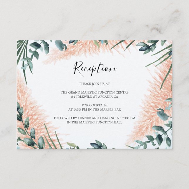 Moderne Pampas Grünpflanzen Hochzeitsempfehlung Begleitkarte (Vorderseite)