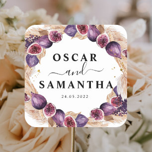 Moderne Pampas & Lila Feigen Schönheitsrahmen Quadratischer Aufkleber