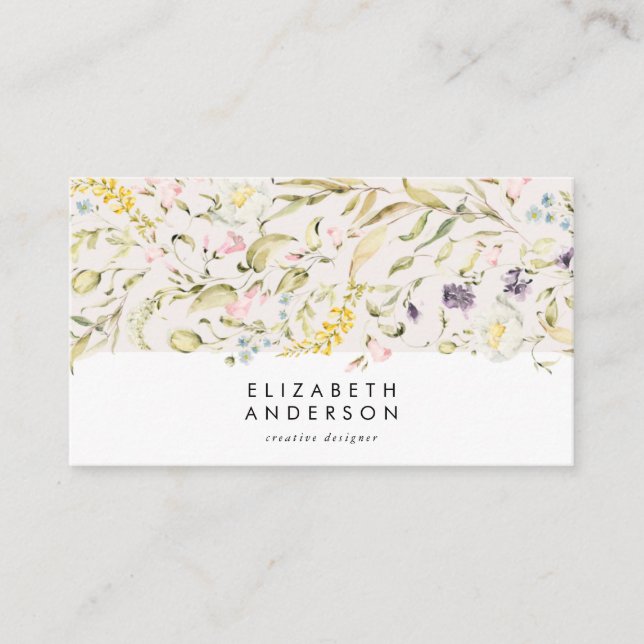 Moderne Pampas Spring Wildblumen florale Corporate Visitenkarte (Vorderseite)