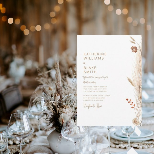 Moderne Pampas zusammen mit Gold Text Hochzeit Einladung (Von Creator hochgeladen)