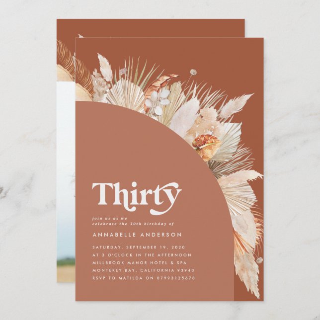 Moderne Pampasgras Terracotta 30. Geburtstag Foto (Vorne/Hinten)