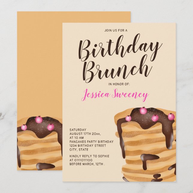 Moderne Pancake Geburtstagsbrunch-Illustration Einladung (Vorne/Hinten)