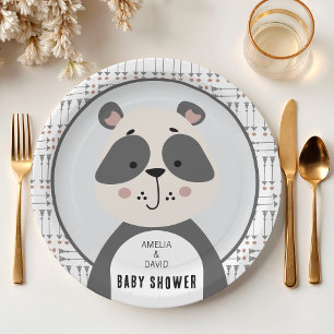 Moderne Panda-Neutral-Babyparty-Tischdeko Pappteller