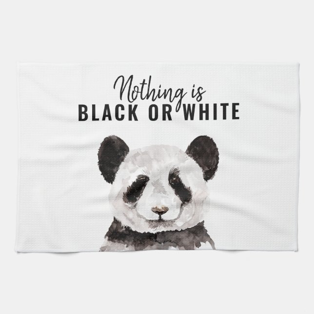 Moderne Panda schwarz und weiß mit Zitat Geschirrtuch (Horizontal)