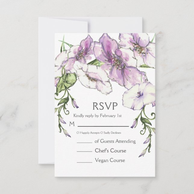 Moderne Pansy Wedding RSVP Karte (Vorderseite)
