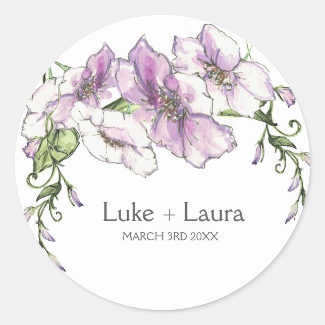 Moderne Pansy Wedding Runder Aufkleber (Vorderseite)