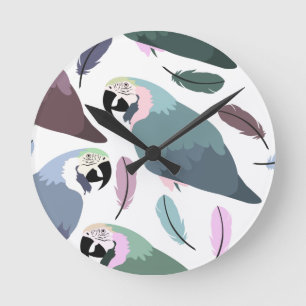 Moderne Papageien Tropisches Muster Runde Wanduhr