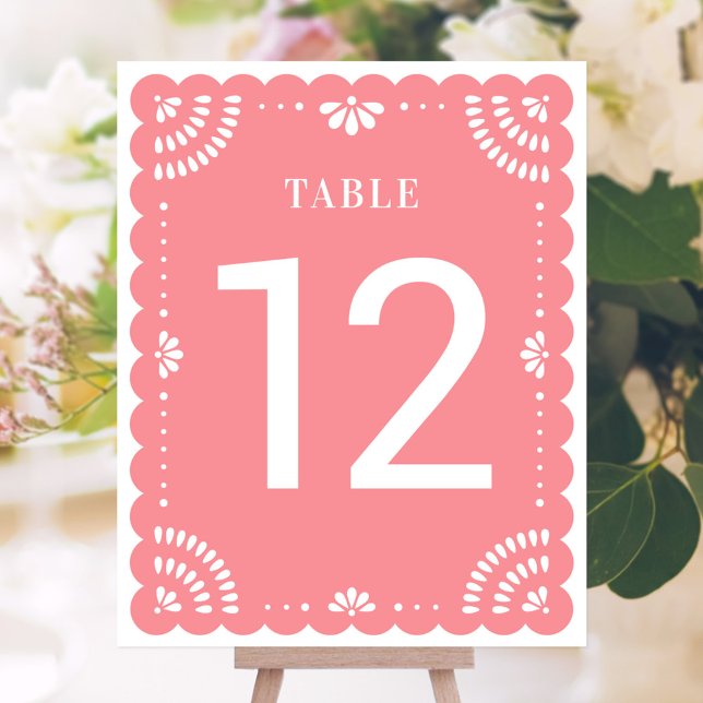 Moderne Papel Picado Hochzeit Tischnummer, Rose (Mexican Papel Picado Table Number)