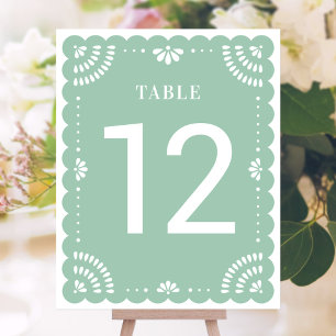 Moderne Papel Picado Wedding Tischnummer, Sage