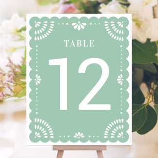 Moderne Papel Picado Wedding Tischnummer, Sage