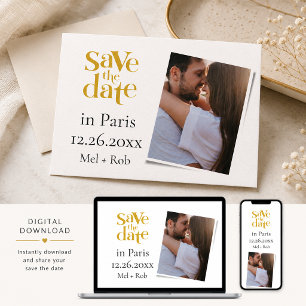 Moderne Pariser Goldene Einzigartige Foto-Save-the Einladung