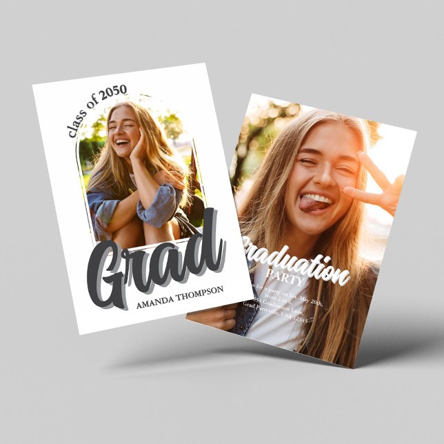 Moderne Partei mit zwei Fotos Einladung (Graduation retro style photo invitaiton. )