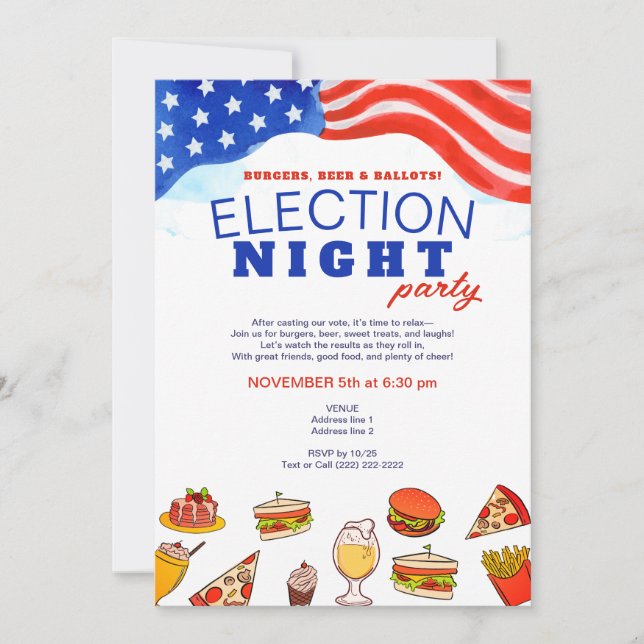 Moderne Party Burgers Beer & Ballots Einladung (Vorderseite)