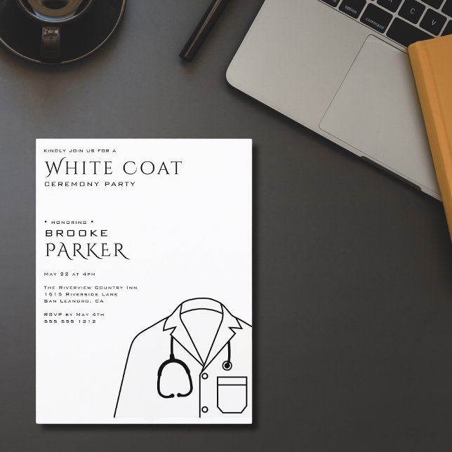 Moderne Party Einladung der White Coat Zeremonie Postkarte (Von Creator hochgeladen)
