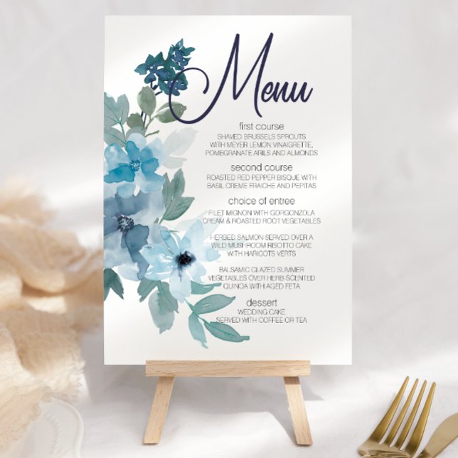 Moderne Pastel Blue Aquarelle Rose Menu Mariage (Créateur téléchargé)