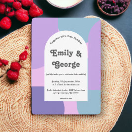 Moderne Pastel Blue Lila Retro Abstrakte Hochzeit Einladung