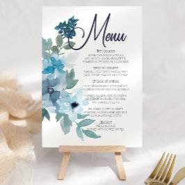 Moderne Pastel Blue Watercolor Rose Hochzeitsmenü Menükarte