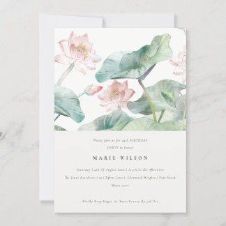 Moderne Pastel Blush Wasserlilie jedes Lebensalter Einladung