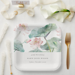 Moderne Pastel Blush Wasserlilie jedes Lebensalter Pappteller