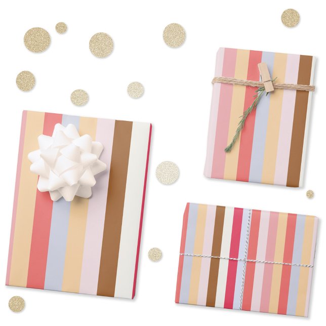 Moderne Pastel Candy Stripe Geschenkpapier Set (Striped pastel gift wrapping paper sheets)