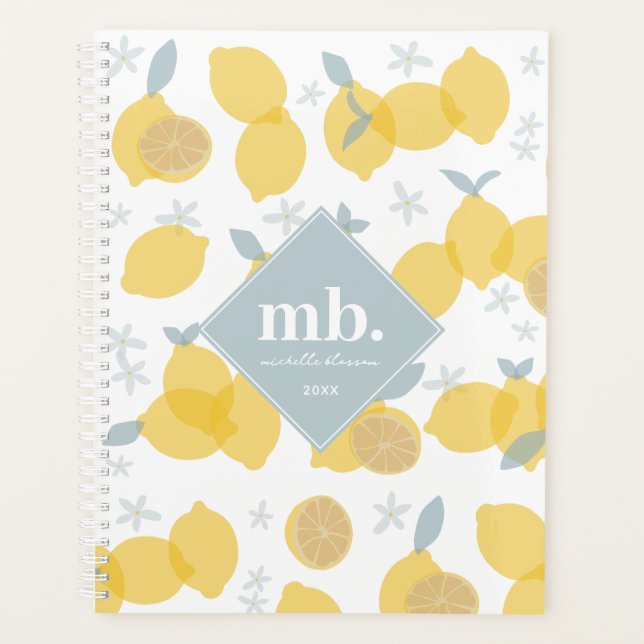 Moderne Pastel Citrus Lemons Monogramme Rendez-vou (Devant)