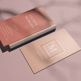 Moderne Pastel Coral Monogram Business Card Visitenkarte