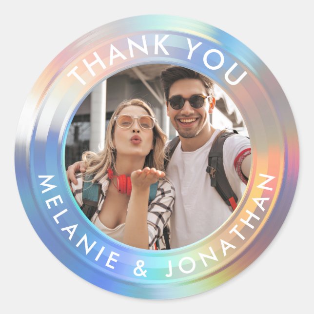 Moderne Pastel Custom Holographic Wedding Vielen D Runder Aufkleber (Vorderseite)