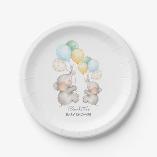 Moderne Pastel Elephant Babydusche 7 Zoll Pappteller (Vorderseite)