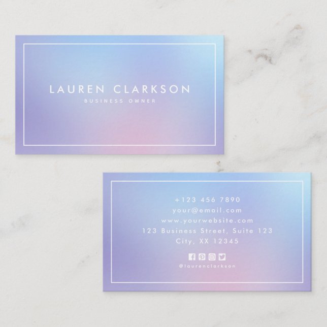Moderne Pastel Gradient Ombre, Social Media Icons Visitenkarte (Vorne/Hinten)