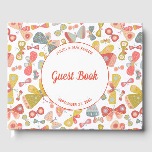 Moderne Pastel Graphic Butterfly-Muster Hochzeit Gästebuch