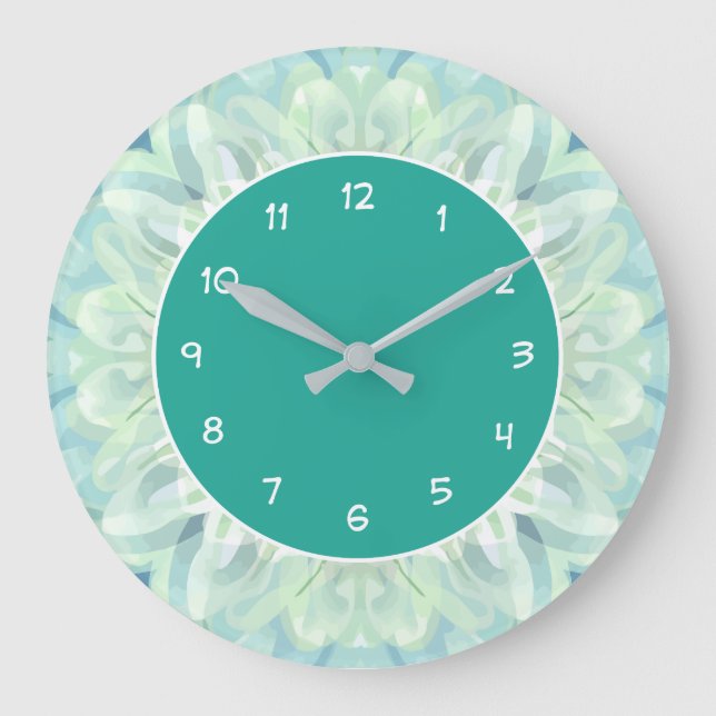 Moderne Pastel Grüne Muster Küchenmauer Große Wanduhr (Vorderseite)